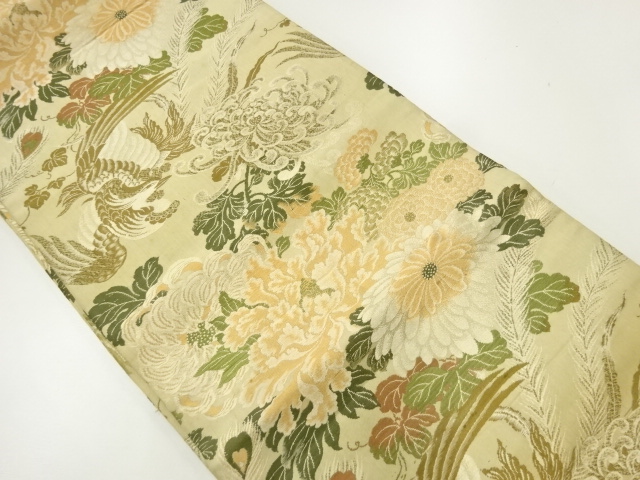 アンティーク　菊に鳳凰模様織出し丸帯（材料）